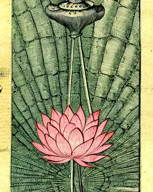 Image similar to an illustration of the head of a lotus flower from the nuremberg chronicle, 1 4 9 3