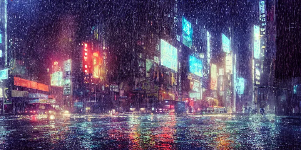 Image similar to a ultra photorealistic film still trough a raincovered window on a rainy but colourful day in new york. sparkling lights, wide shot, frog perspective, ultra sharp, wes anderson, studio ghibli, pixar and disney animation, octane render, anime key art by greg rutkowski, dramatic lighting, award winning photography