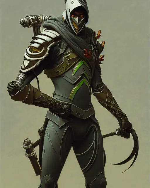 Image similar to genji from overwatch, character portrait, concept art, intricate details, highly detailed by greg rutkowski, michael whelan and gustave dore