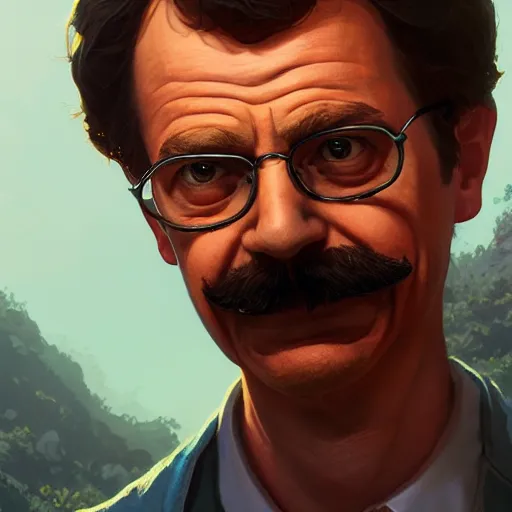 Image similar to highly detailed portrait ned flanders, in gta v, stephen bliss, unreal engine, fantasy art by greg rutkowski, loish, rhads, ferdinand knab, makoto shinkai and lois van baarle, ilya kuvshinov, rossdraws, tom bagshaw, global illumination, radiant light, detailed and intricate environment