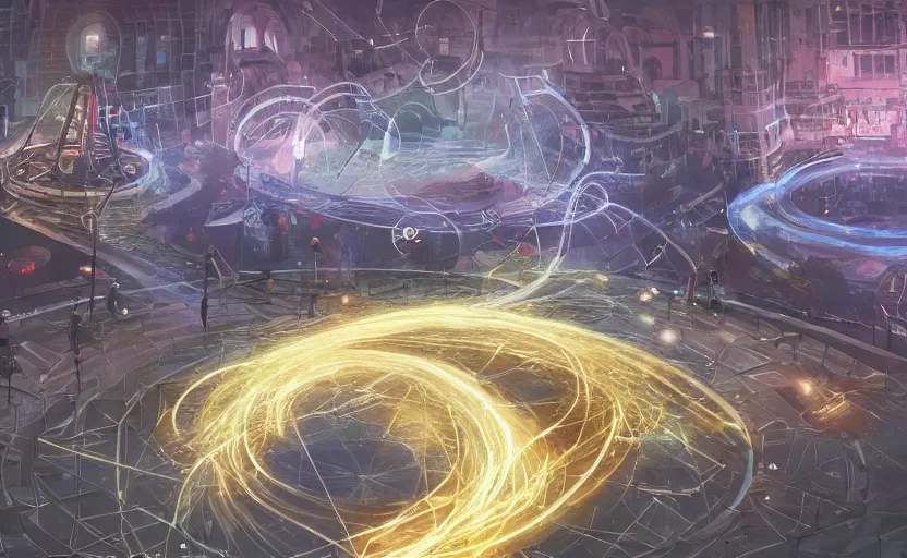 Image similar to pepople and a spiral - shaped white luminous attractor is floating on the ground in soviet city, concept art, art for the game, professional lighting, art painted by jehronym bosch