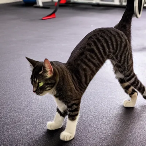 Image similar to a cat doing deadlifts