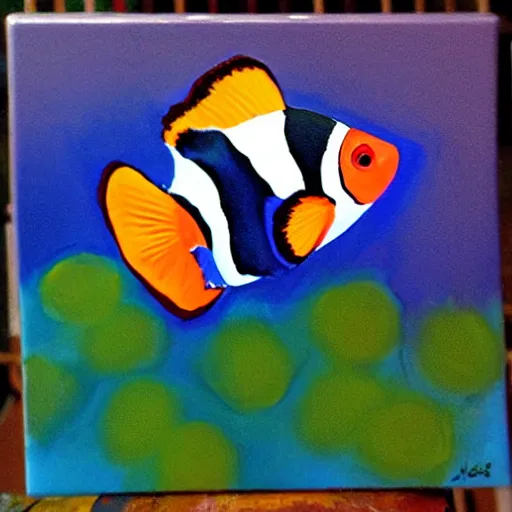 Prompt: clown fish, acrylic painting