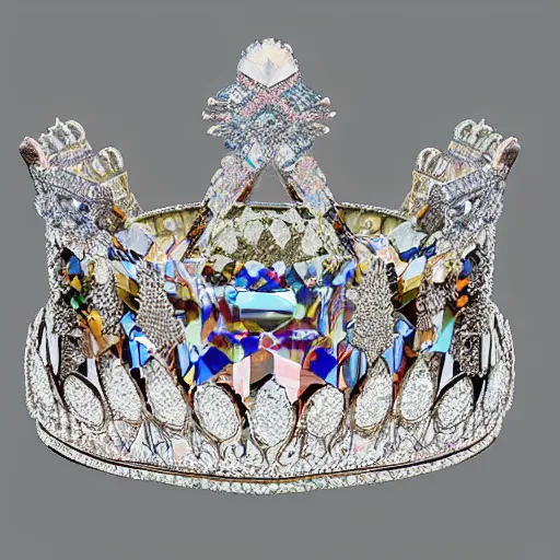 Prompt: a crown made of bismuth crystal and herkimer diamonds