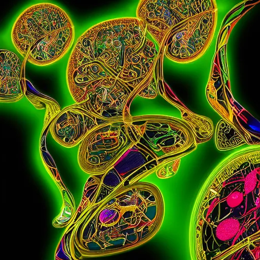 Prompt: multiple doctors connected to each other through their smartphones. a majestic a computer algorithm with heart and brain. digital painting, high detail, 8 k, intricate ornamental details, avant garde, vibrant iridescent colors, green magenta and gold, futuristic