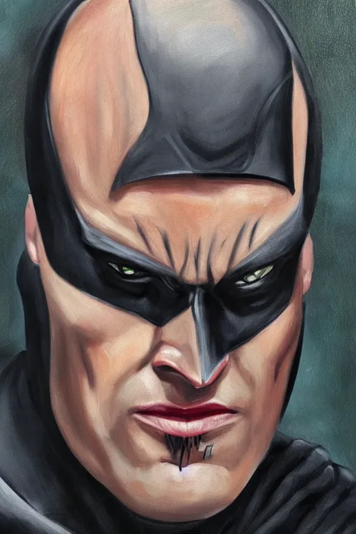 Image similar to A portrait painting of the muscular batman with scars