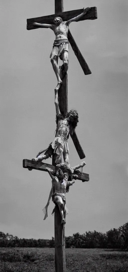 Image similar to a crucified clown