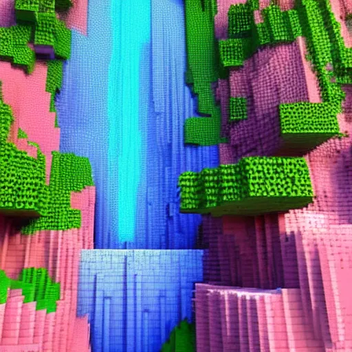 Image similar to a beautiful waterfall, 3 d voxel art, pastel tones