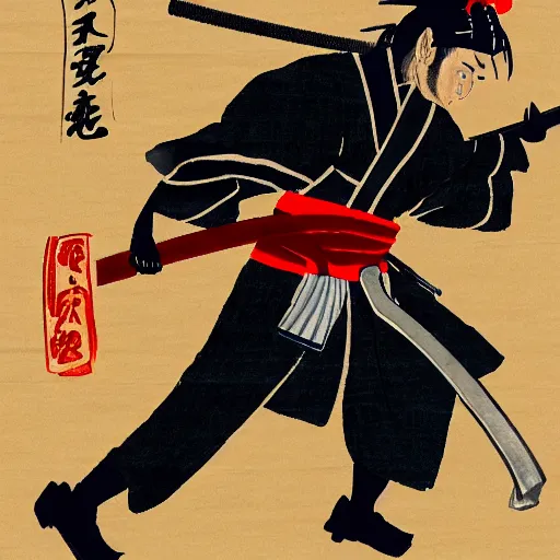 Prompt: donald trump dressed as a samurai holding a katana in a japanese edo period ink block painting, 4 k, hyper realistic, dslr, high resolution, landscape, beautiful