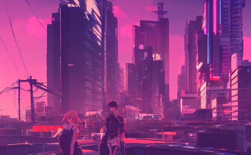 anime city lineart, flat color, synthwave, tokyo | Stable Diffusion