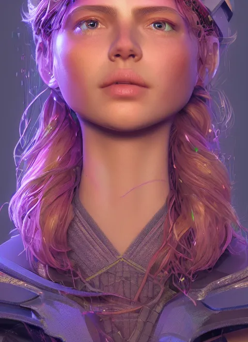Image similar to glowwave girl portrait, hyper detailed, 3 / 4 shot, digital art, trending in artstation, cinematic lighting, studio quality, smooth render, unreal engine 5 rendered, octane rendered, art style by klimt and nixeu and ian sprigger and wlop and krenz cushart, negative space