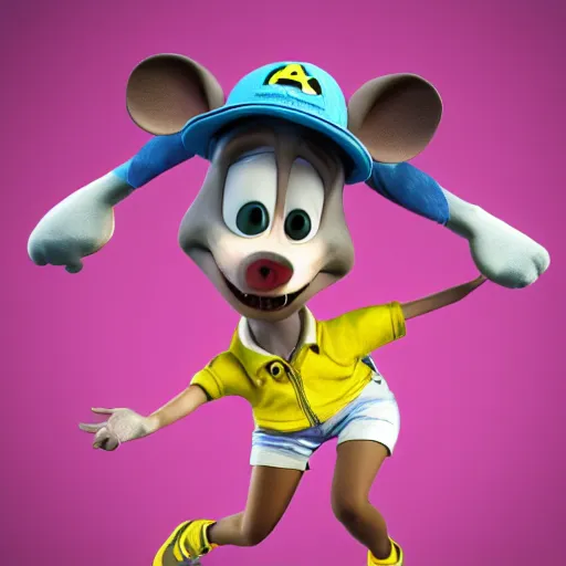 Prompt: 3 d render, portrait, headshot, closeup, anthropomorphic mouse, female, wearing denim short shorts and a off yellow tank top shirt, in the style of flushed away