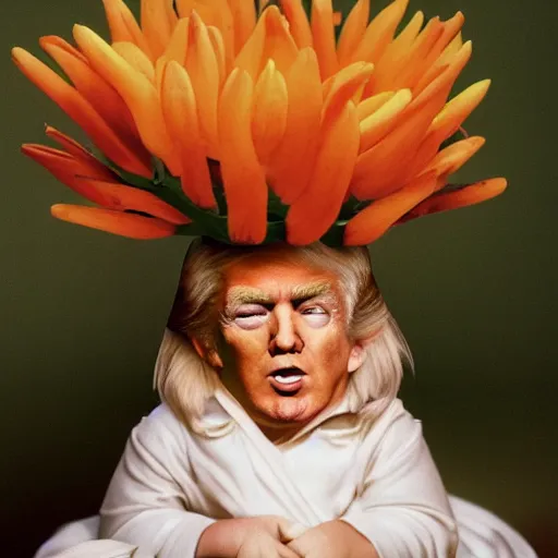 Prompt: Donald Trump in a flower, photographed by Anne Geddes