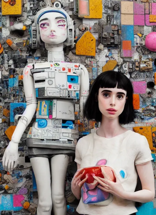 Prompt: studio photograph of a contemporary ceramic sculpture of a modular quirky emma roberts krysten ritter android by hikari shimoda and jack gaughan