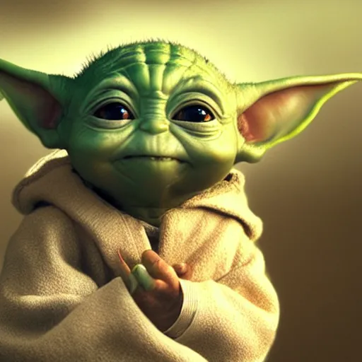photo realistic image of a baby yoda, stunning 3 d