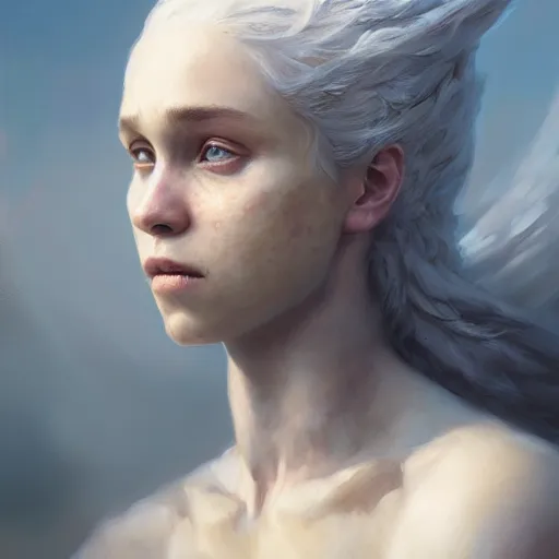 Image similar to the mother of dragons, beautiful oil painting, high detail, oil painting, greg rutkowski, charlie bowater, beeple, unreal 5, daz, hyperrealistic, octane render, rpg portrait, dynamic lighting, fantasy art, beautiful face