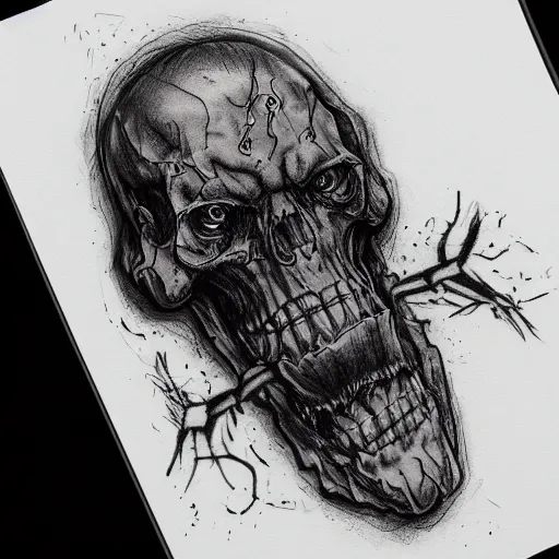 Prompt: Death stranding beast, tattoo ink sketch isolated on white background, highly detailed