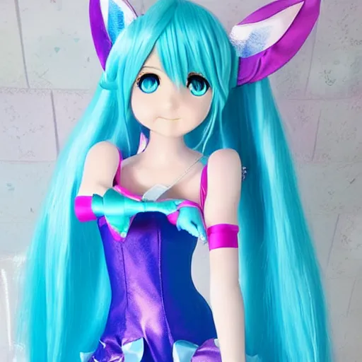 Image similar to Hatsune Miku cosplay winx club Bloom, doll