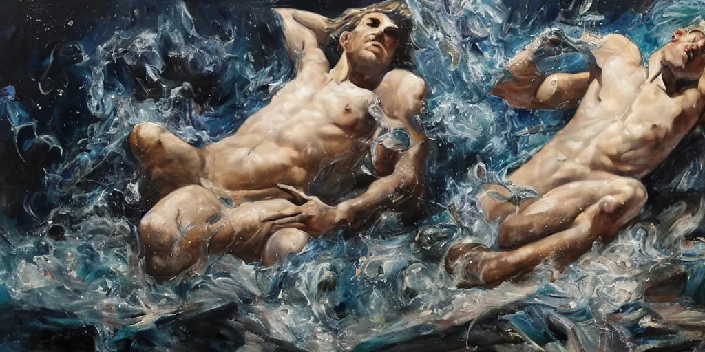 Prompt: highly detailed photography of poseidon with crystals, dust particles, big rocks, sharp focus, dramatic scene, aesthetic, dynamic lighting, elegant, harmony, masterpiece, by jenny saville, by ben aronson, by james jean, by roberto ferri, by jeremy mann, by lucian freud, by kent williams, high quality