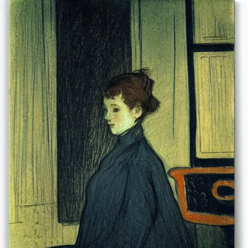 Image similar to a girl in a room, old polaroid by goya, by henri de toulouse - lautrec, elegant drawing, digital painting, jugendstil, strong lights, flat colors, pastel colors,