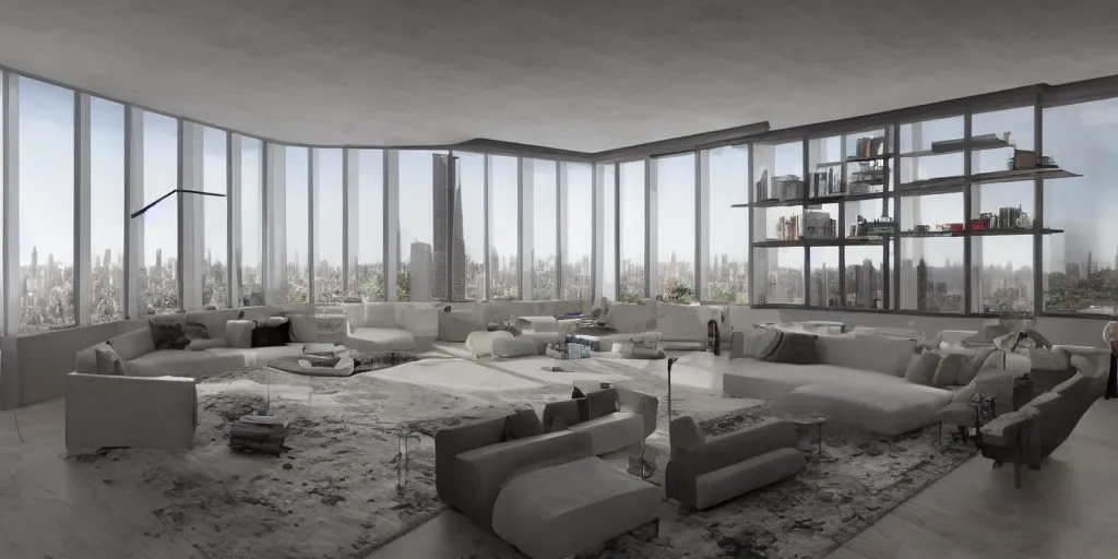 Prompt: new york penthouse, Geoffrey Bawa architecture, concept rendering