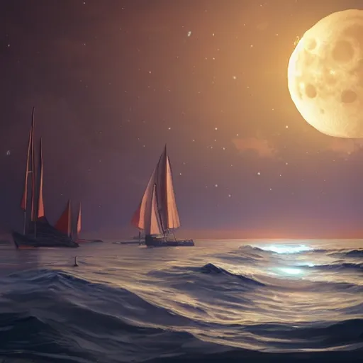 Image similar to Sail To the Moon, Digital Art, Trending on Artstation