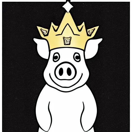 Image similar to standing pig wearing a gold crown on it's head black and white illustration concept art in the style of Arthur Adams, full body 8k