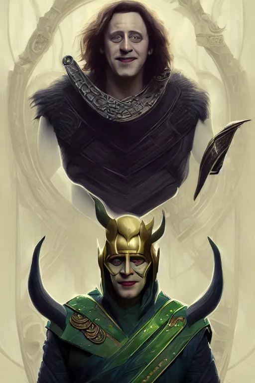 Image similar to Boris Johnson as Loki from Asgard, realistic portrait, symmetrical, highly detailed, digital painting, artstation, concept art, smooth, sharp focus, illustration, cinematic lighting, art by artgerm and greg rutkowski and alphonse mucha