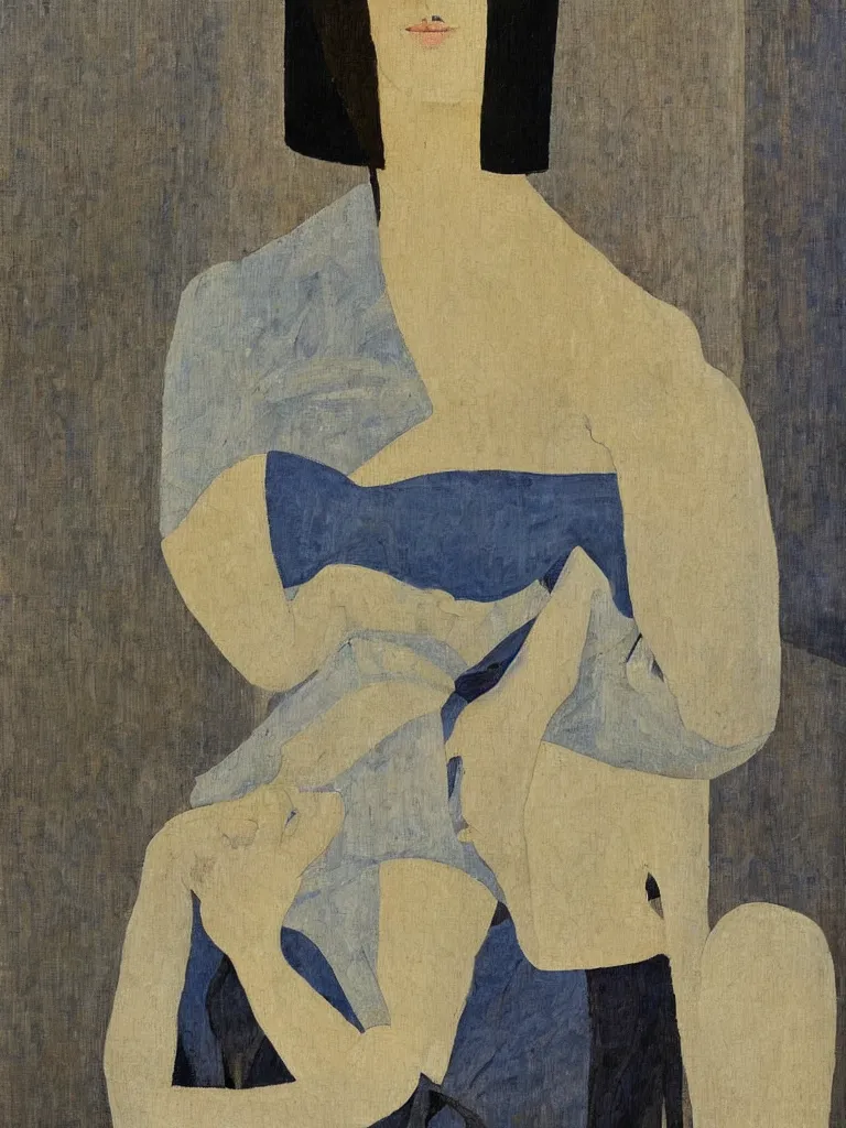 Prompt: a painted portrait of a women in southern france by felice casorati, aesthetically pleasing and harmonious colors, expressionism