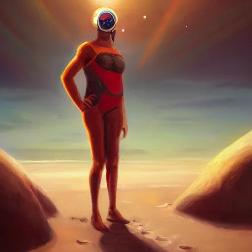 Image similar to atronaut on a hammoc on a beach, oil painting, artstation, dramatic lighting,, beautiful