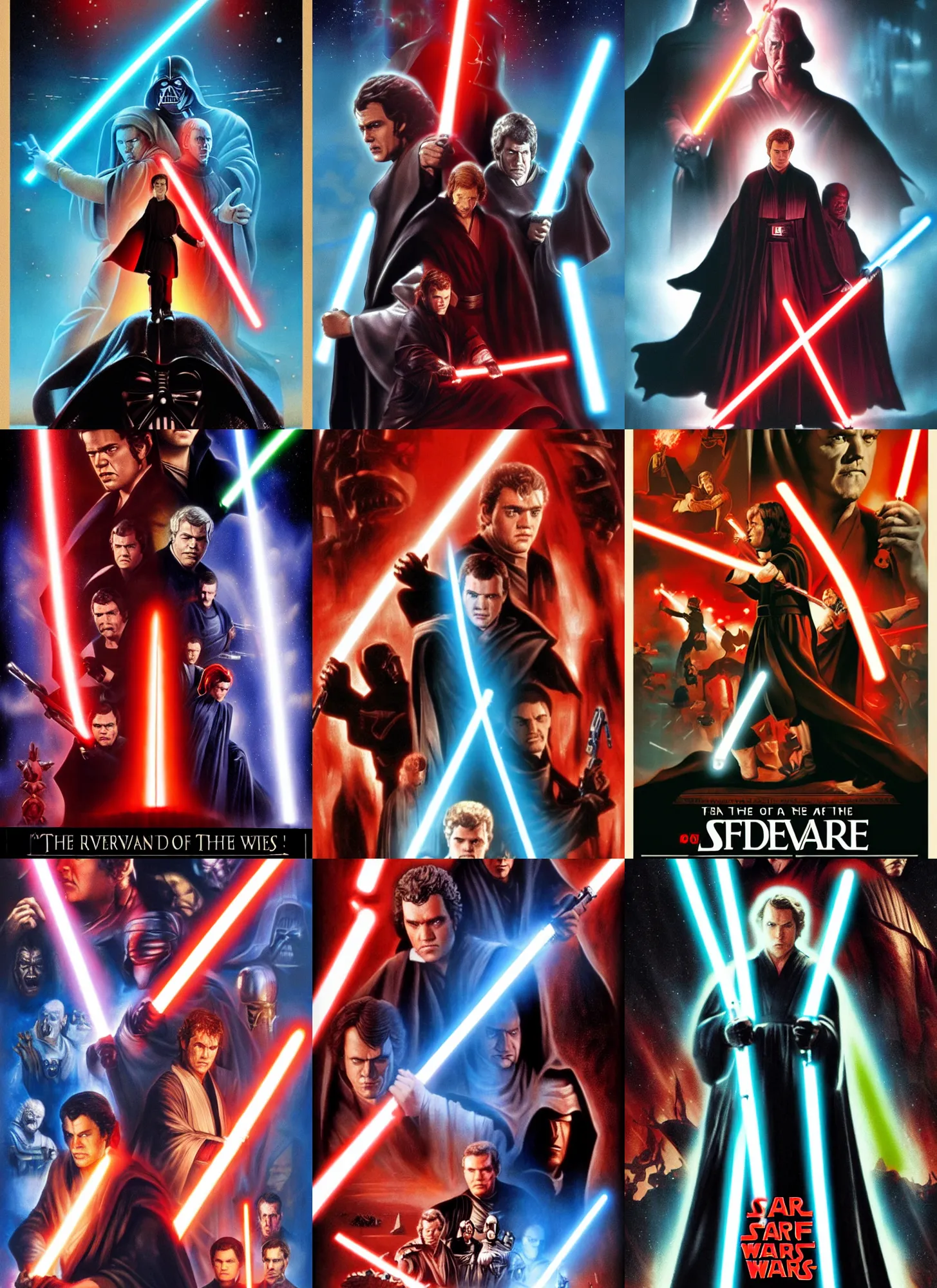 Prompt: revenge of the sith, movie poster, b - movie style, retro