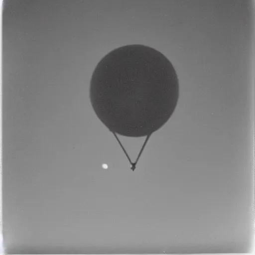 Image similar to polaroid photograph of ufo taken in the sky, hanebau, 1 9 5 0 s, black and white, blurry