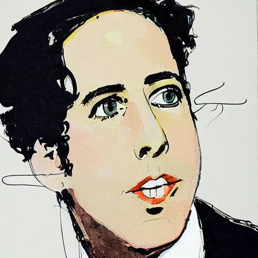 Image similar to beautiful portrait of Jerry Seinfeld by Milo manara and David downton