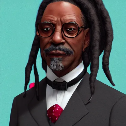 Image similar to a portrait of an older black man with dreads and a suit with a monocle on, D&D, sci-fi, elegant, hopeful, muscular, highly detailed, digital painting, artstation, concept art, smooth, sharp focus, illustration