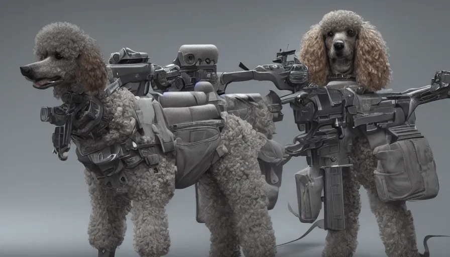 Image similar to poodle as a swat member, hyperdetailed, artstation, cgsociety, 8 k