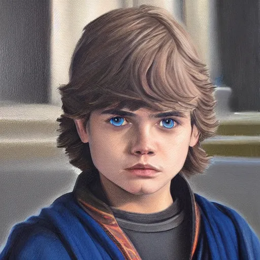 Image similar to anakin at the steps of the jedi temple on coruscant, oil painting, award - winning art, highly detailed