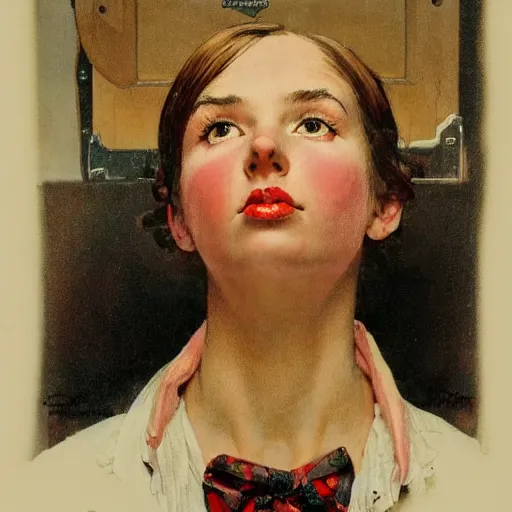 Prompt: A sad girl portrait, centered, artwork by Norman Rockwell, cinematic view, high quality