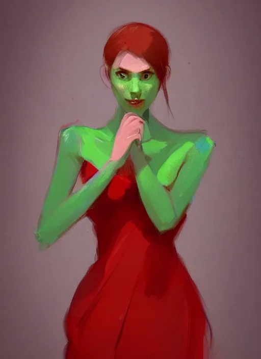 Prompt: a digital painting of a beautiful humanoid female green apple wearing a red dress, by netter, style from greg rutkowski, beautiful eyes, full frame, oil painting, featured on artstation, concept art, smooth, sharp focus, illustration, very detailed, ambient lighting, unreal engine render, concept art by Atey Ghailan, by Loish, by Bryan Lee O'Malley