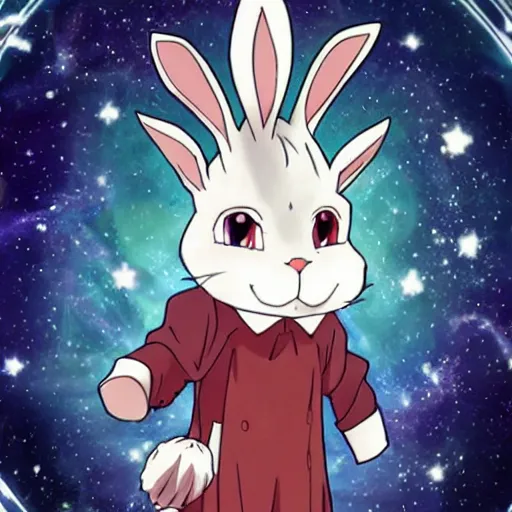 Prompt: An anime protagonists spirit guide that is a rabbit that has all the answers but speaks only in riddles