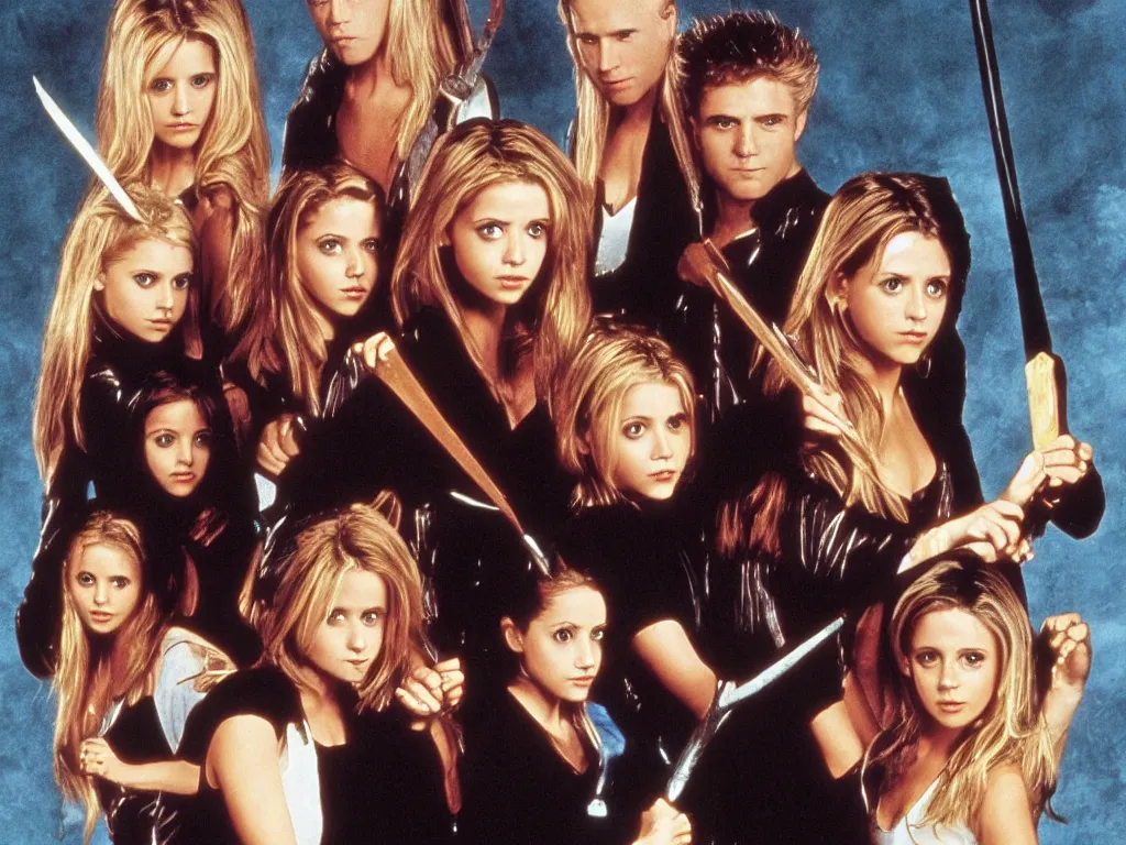 Prompt: Buffy the Vampire Slayer fighting vampires