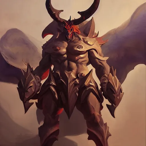 Image similar to Greg Manchess portrait painting of a large-horned demonic, devil armored character from league of legends, medium shot, asymmetrical, profile picture, Organic Painting, sunny day, Matte Painting, bold shapes, hard edges, street art, trending on artstation, by Huang Guangjian and Gil Elvgren and Sachin Teng