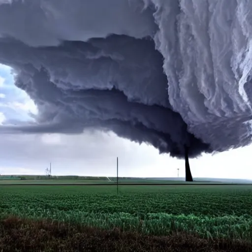 Image similar to beautiful landscape with a large tornado in the background