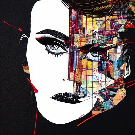 Image similar to beautiful woman seen in profile, haloed by an explosion of microsoft excel chart lines and graphs by sandra chevrier, rik oostenbroek, white background