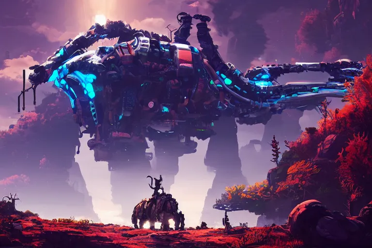 Image similar to clamberjaw machine mecanical creature robot of horizon forbidden west horizon zero dawn bioluminiscence global illumination ray tracing hdr fanart arstation by ian pesty and alena aenami artworks in 4 k