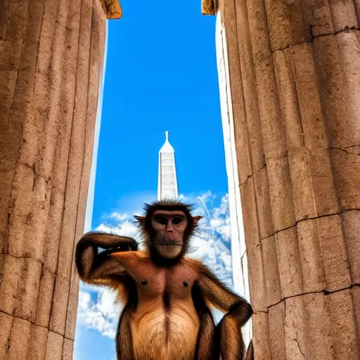 Image similar to high quality portrait of a monkey in front of Christ The Redeemer, studio photograph, photograph, realistic photo, 8k photo, 4k photo, stock photo, high resolution, cinematic shot, high detail