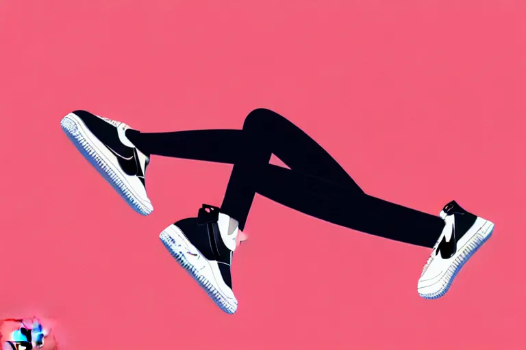 Image similar to a ultradetailed beautiful painting of a stylish woman laying on the ground, she is wearing nike air force 1 sneakers, by ilya kuvshinov, trending on artstation