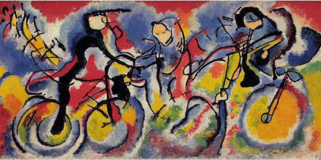 Prompt: a guy riding a bike, by kandinsky