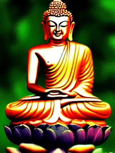 Prompt: the buddha sitting in full lotus position on a microchip