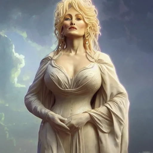 Image similar to beautiful lifelike award winning marble statue bust of dolly parton unreal engine octane render trending on art station artgerm greg rutkowski alphonse mucha cinematic atmospheric