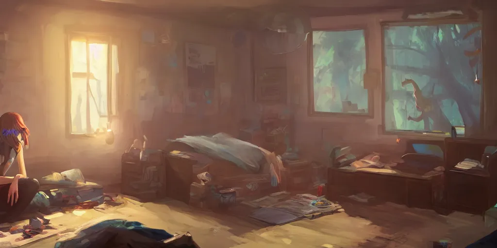 Image similar to an environmental concept art of life is strange, chloe price, bedroom interior, highly detailed, environmental light, cinematic by francis tneh